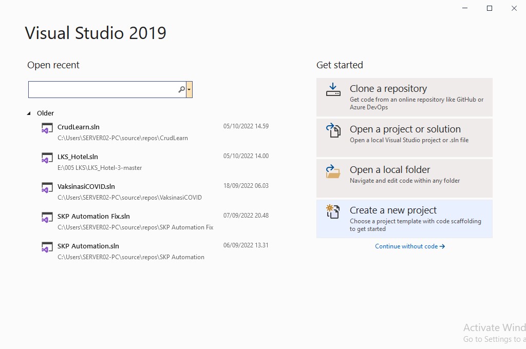Create New Project C# Visual Studio 2019