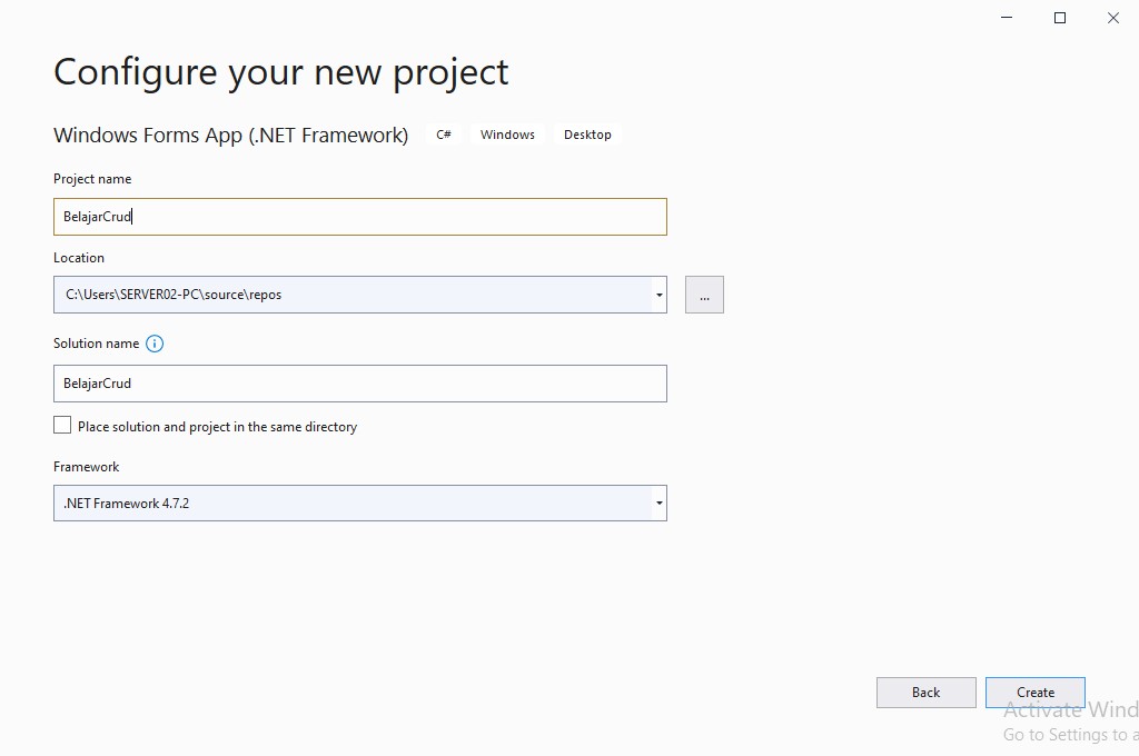 Configure New Project c# Windows app