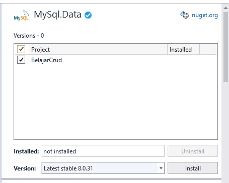 Install MySQL.Data di C#