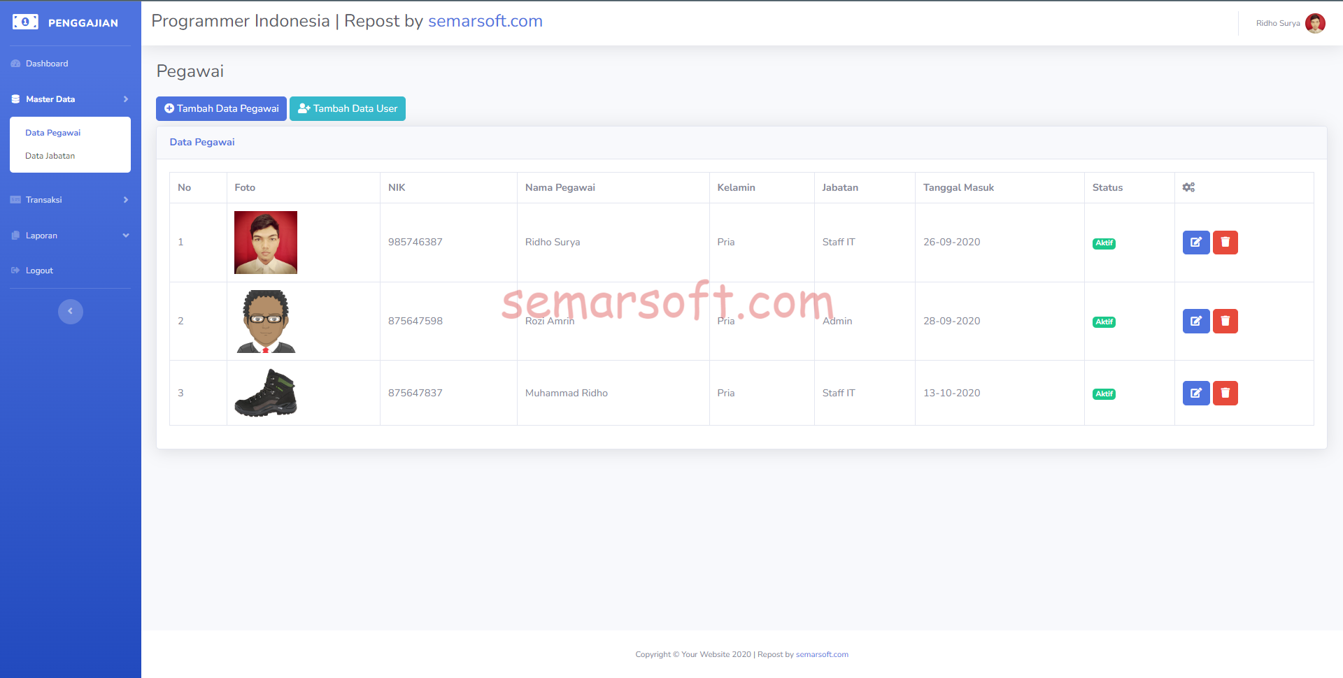 Download Aplikasi Penggajian Pegawai Berbasis Web (Codeigniter)
