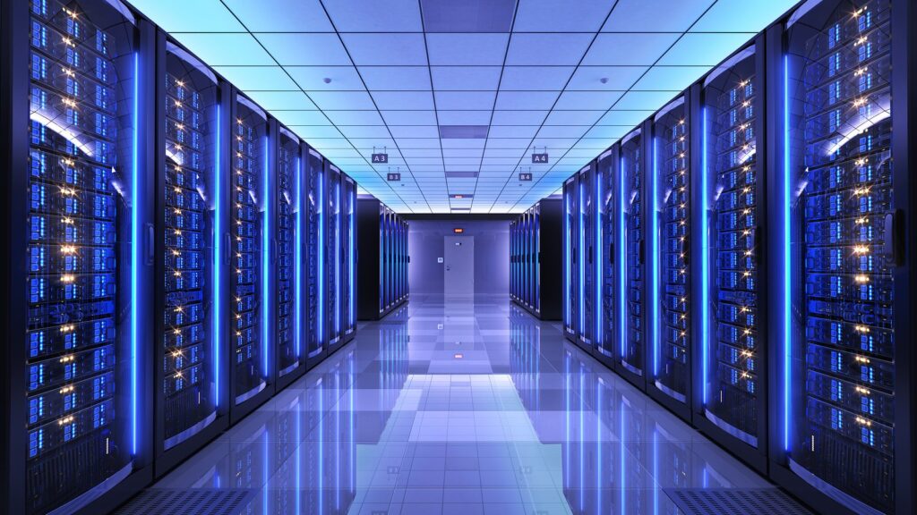 server racks in server room data center. 3d render