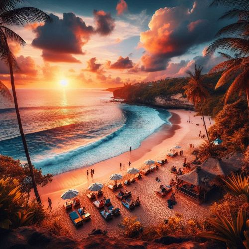 Pantai Tersembunyi di Nusa Dua Bali with a beautiful sunset view in horizontal format