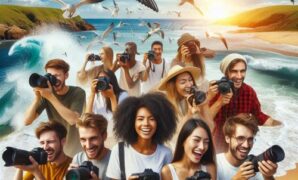 komunitas fotografi yang sedang hunting di area pantai