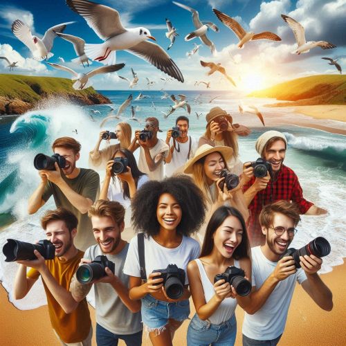 komunitas fotografi yang sedang hunting di area pantai