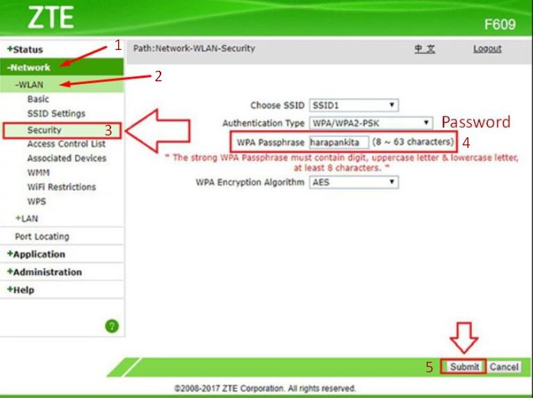 Cara Ganti Password WiFi CBN, dengan menggunakan Router ZTE