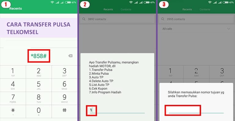 Cara Transfer Pulsa dari XL ke Telkomsel, dengan menggunakan kode USSD