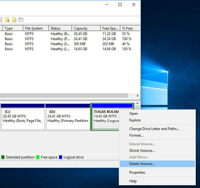 Cara Menghapus Partisi Hardisk, Cara Menghapus Partisi Hardisk Pake Disk Management