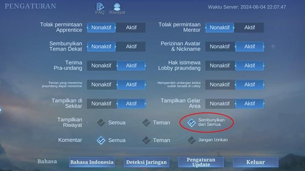 Gambar 1. Cara menyembunyikan hasil pertandingan ML