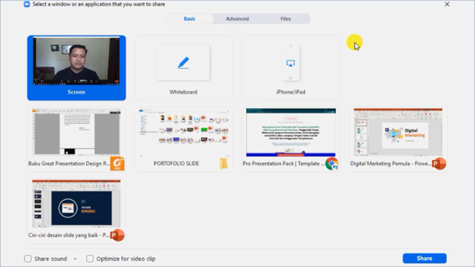 Gambar 1. Cara share screen di zoom