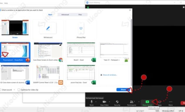 Gambar 2. Cara share screen di zoom lewat laptop