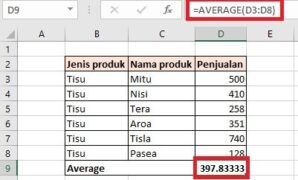 Gambar 1. Fungsi average di excel