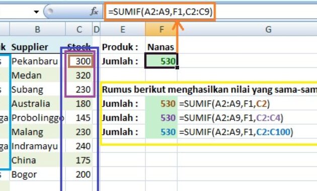 Gambar 1. Rumus SUMIF Excel