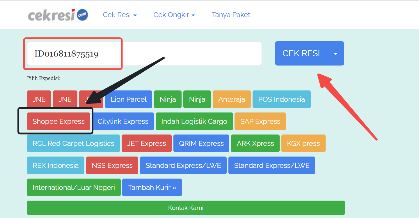Cara Cek Resi Shopee, Cek Resi Shopee Lewat Situs Pihak Ketiga dengan menggunakan https://cekresi.com