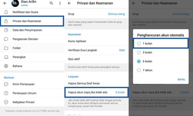 Gambar 2. Bedanya nonaktifkan, logout, dan hapus akun telegram